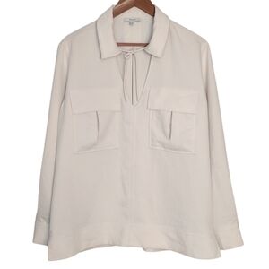 Reiss Women's Cream Minimalist Contemporary Twin Pocket Overhead Shirt Sz 6
